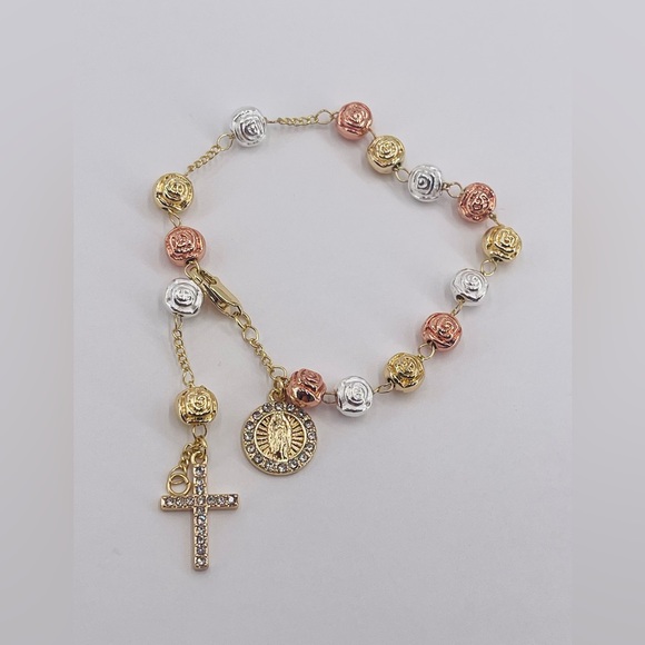 Virgin of Guadalupe Rosary Bracelet Italian  18k Gold plated - Picture 5 of 6